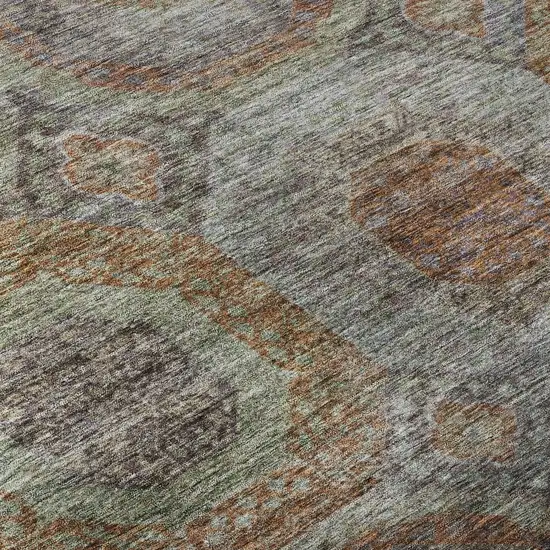 8' Rust Charcoal And Beige Geometric Washable Round Rug With UV Protection Photo 7