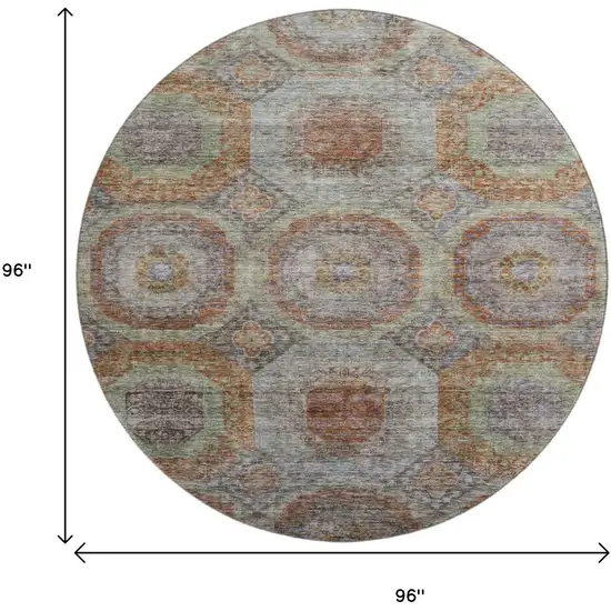 8' Rust Charcoal And Beige Geometric Washable Round Rug With UV Protection Photo 8