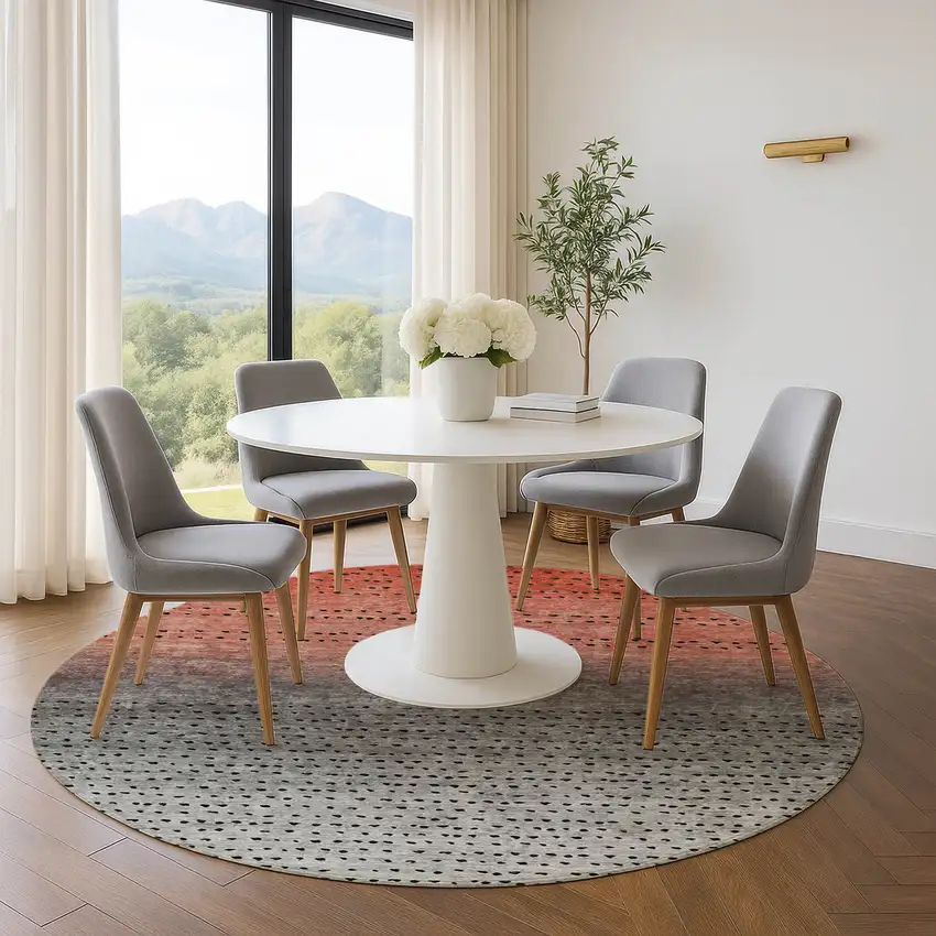 8' Rust Charcoal And Gray Abstract Washable Round Rug With UV Protection Photo 5