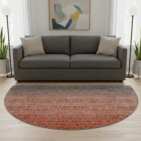 8' Rust Charcoal And Gray Abstract Washable Round Rug With UV Protection Photo 2