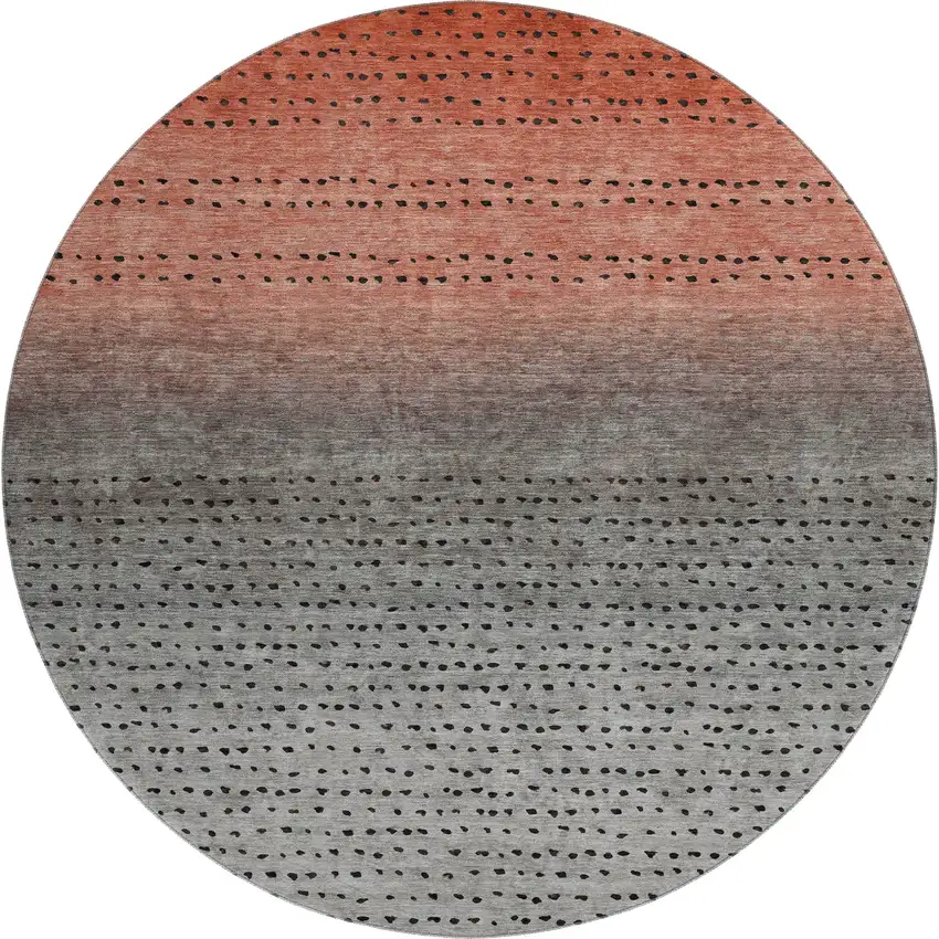 8' Rust Charcoal And Gray Abstract Washable Round Rug With UV Protection Photo 1