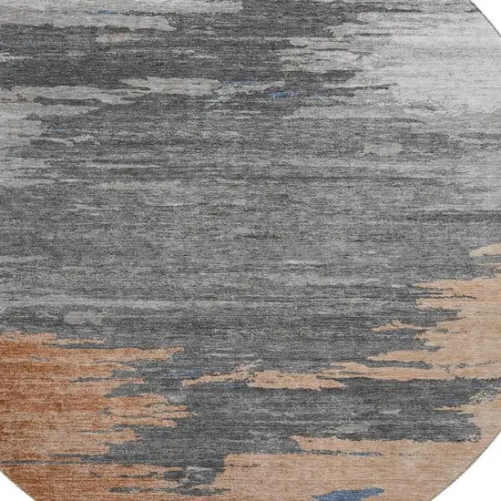 8' Rust Charcoal And Gray Abstract Washable Round Rug With UV Protection Photo 3