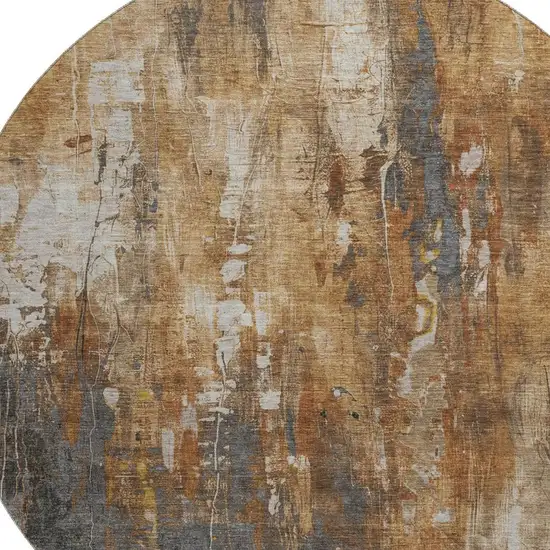 8' Rust Charcoal And Ivory Abstract Washable Round Rug With UV Protection Photo 2