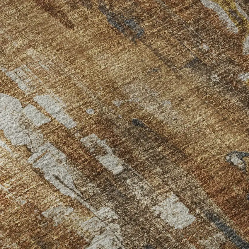 8' Rust Charcoal And Ivory Abstract Washable Round Rug With UV Protection Photo 8