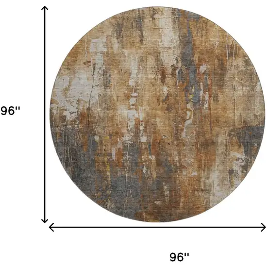 8' Rust Charcoal And Ivory Abstract Washable Round Rug With UV Protection Photo 9