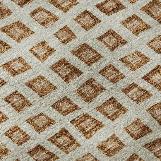 8' Rust Copper And Beige Geometric Washable Round Rug With UV Protection Photo 9