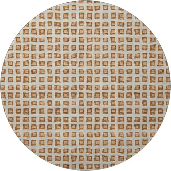 8' Rust Copper And Beige Geometric Washable Round Rug With UV Protection Photo 4