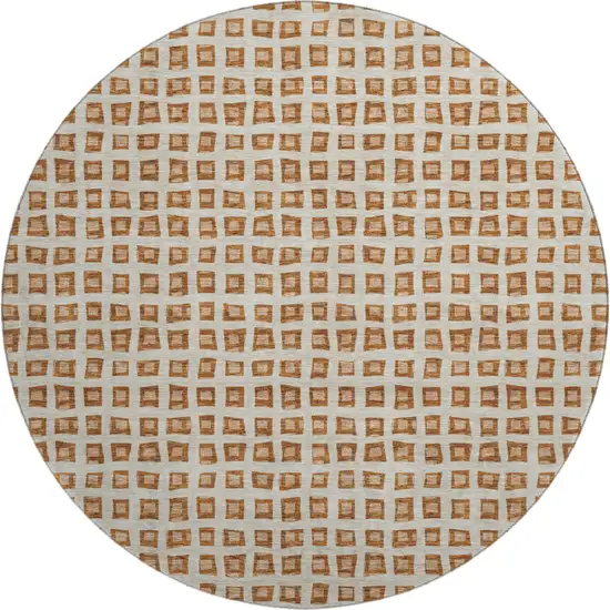 8' Rust Copper And Beige Geometric Washable Round Rug With UV Protection Photo 1