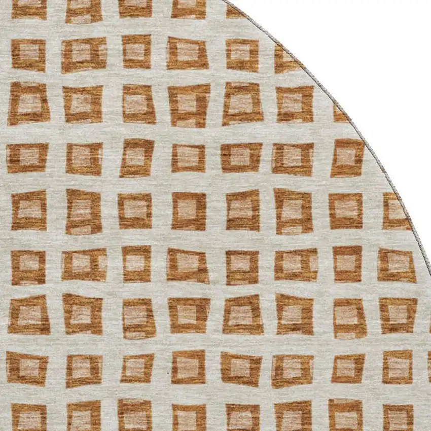 8' Rust Copper And Beige Geometric Washable Round Rug With UV Protection Photo 3