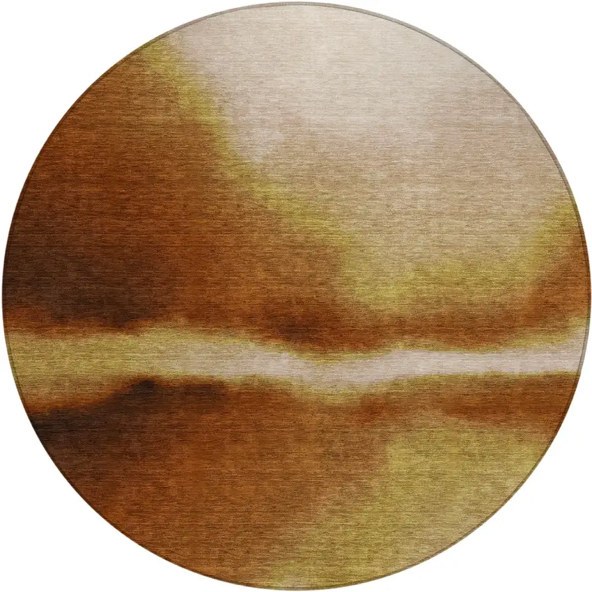 8' Rust Copper And Beige Round Abstract Washable Indoor Outdoor Area Rug Photo 1