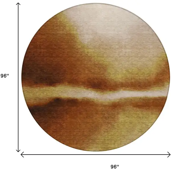 8' Rust Copper And Beige Round Abstract Washable Indoor Outdoor Area Rug Photo 9