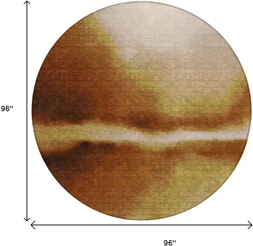 8' Rust Copper And Beige Round Abstract Washable Indoor Outdoor Area Rug Photo 9