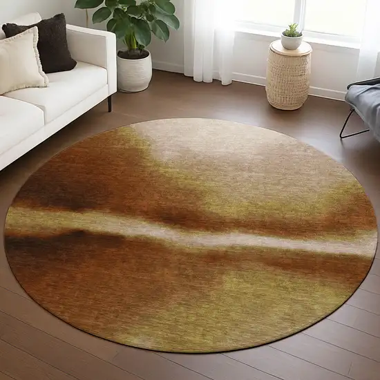 8' Rust Copper And Beige Round Abstract Washable Indoor Outdoor Area Rug Photo 4