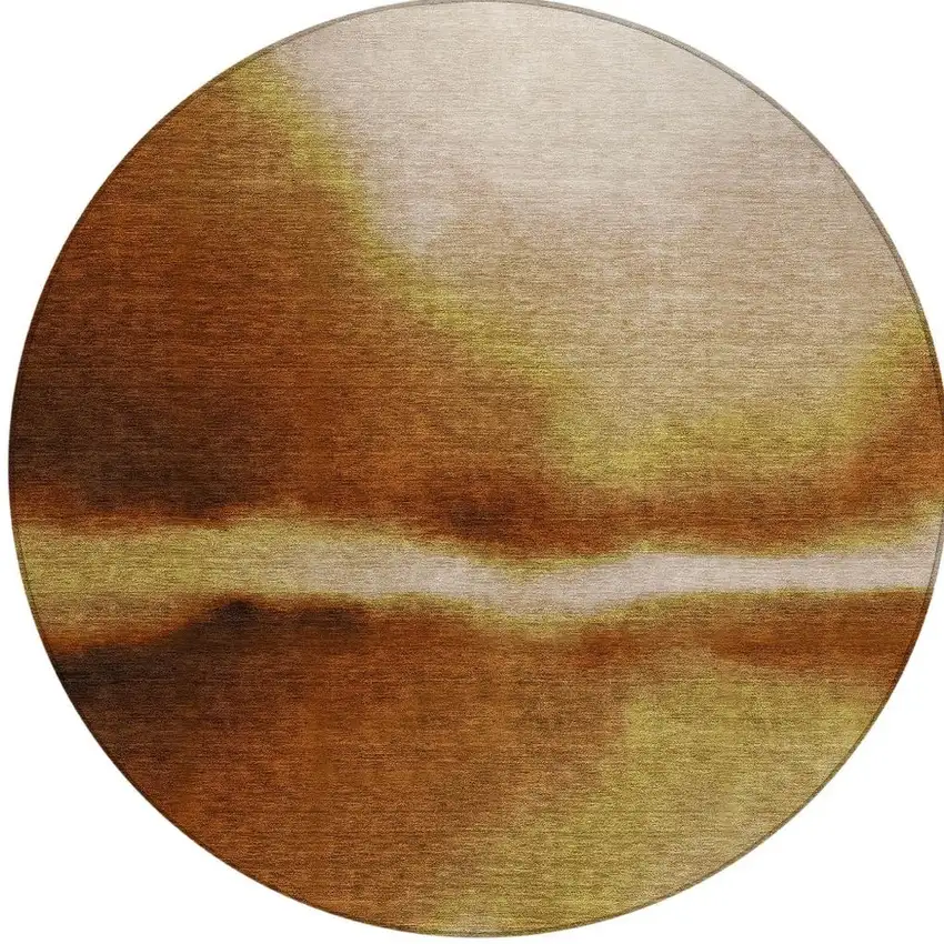 8' Rust Copper And Beige Round Abstract Washable Indoor Outdoor Area Rug Photo 2