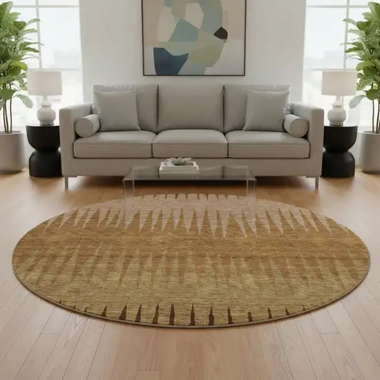 8' Rust Copper And Beige Striped Washable Round Rug With UV Protection Photo 2