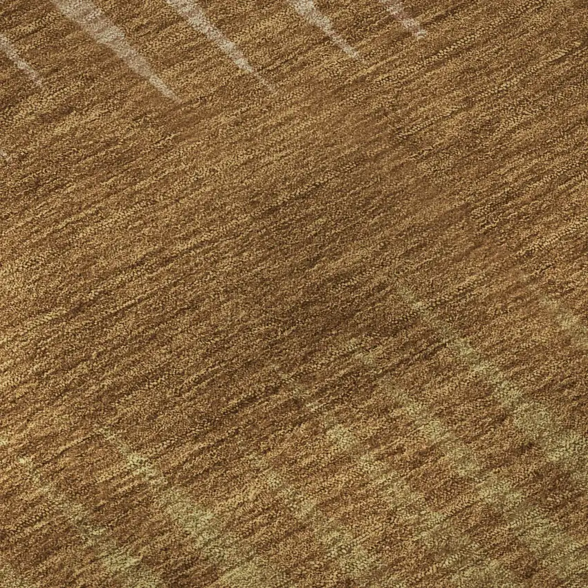 8' Rust Copper And Beige Striped Washable Round Rug With UV Protection Photo 9