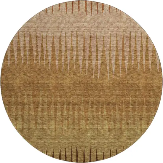 8' Rust Copper And Beige Striped Washable Round Rug With UV Protection Photo 1