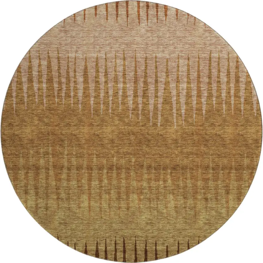 8' Rust Copper And Beige Striped Washable Round Rug With UV Protection Photo 1