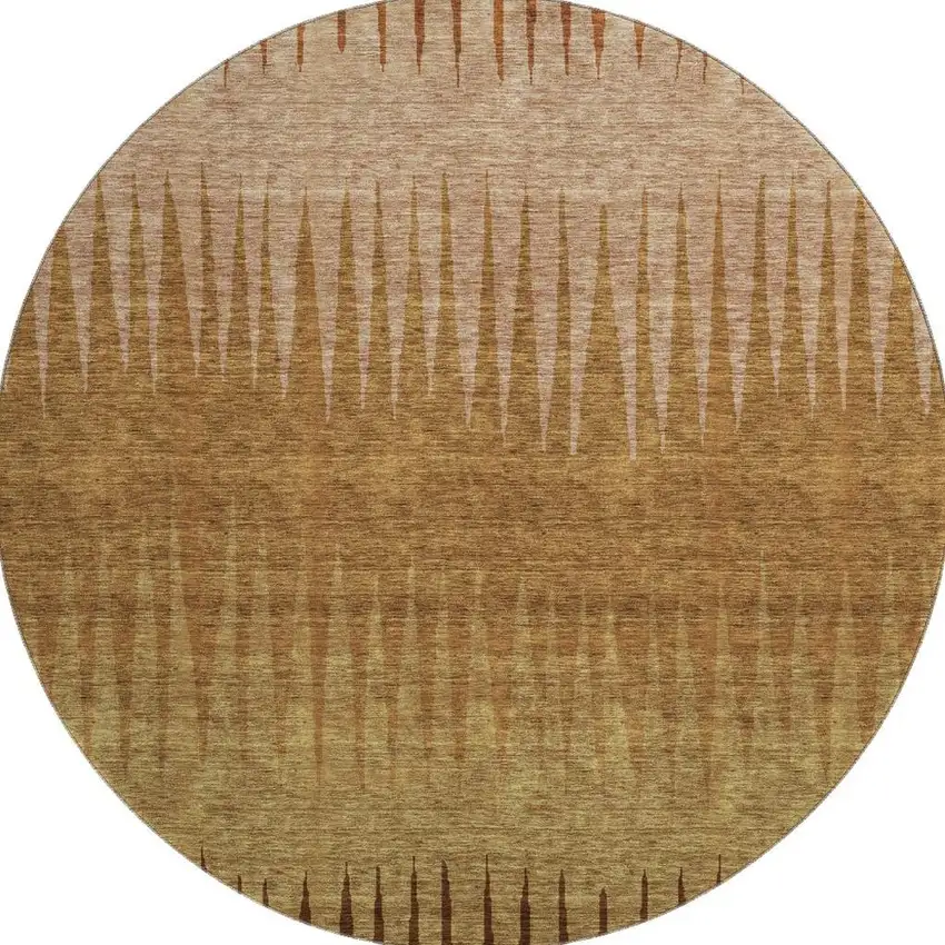 8' Rust Copper And Beige Striped Washable Round Rug With UV Protection Photo 4