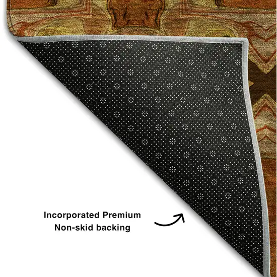 8' Rust Copper And Gold Floral Medallion Washable Round Rug With UV Protection Photo 6