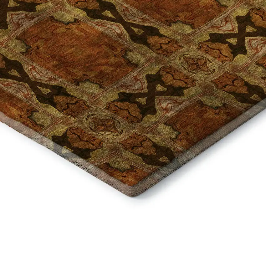 8' Rust Copper And Gold Floral Medallion Washable Round Rug With UV Protection Photo 7