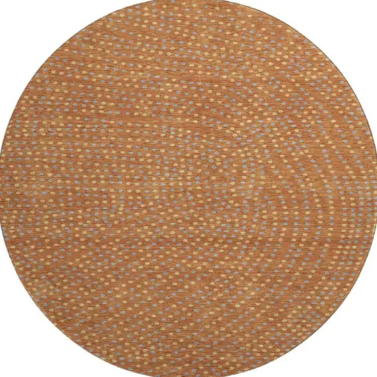 8' Rust Copper And Gray Polka Dot Washable Round Rug With UV Protection Photo 3