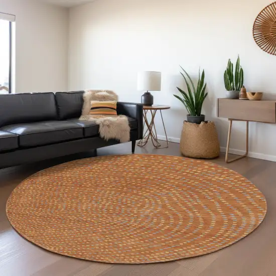 8' Rust Copper And Gray Polka Dot Washable Round Rug With UV Protection Photo 4