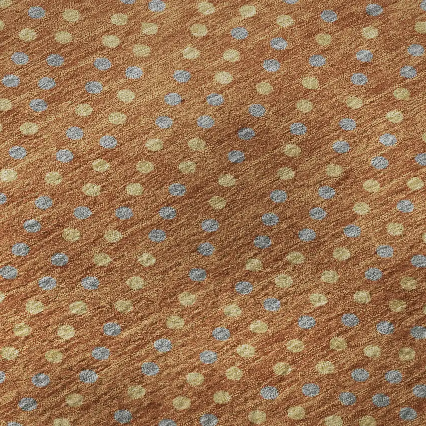 8' Rust Copper And Gray Polka Dot Washable Round Rug With UV Protection Photo 8