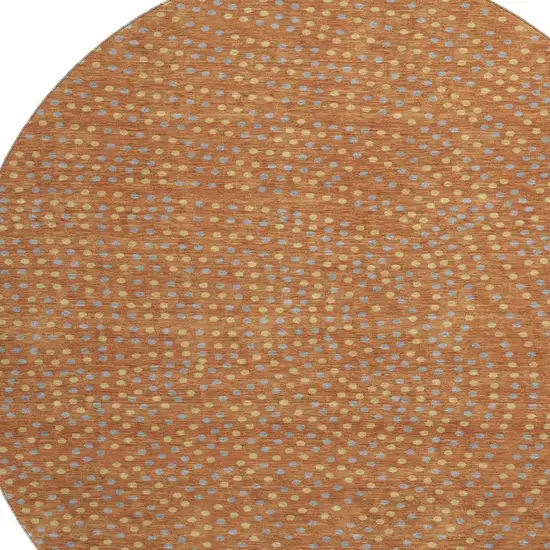 8' Rust Copper And Gray Polka Dot Washable Round Rug With UV Protection Photo 2