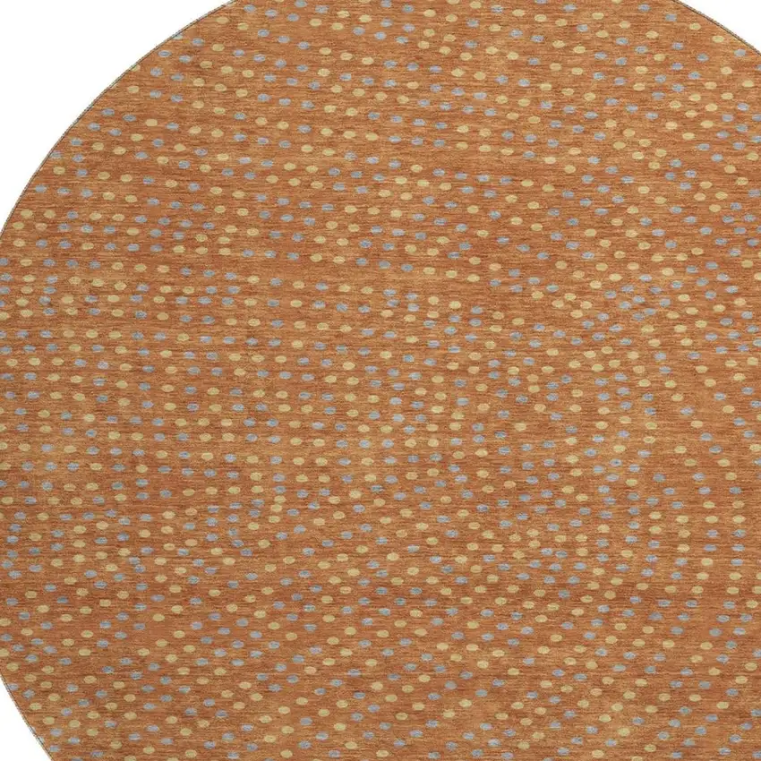 8' Rust Copper And Gray Polka Dot Washable Round Rug With UV Protection Photo 2