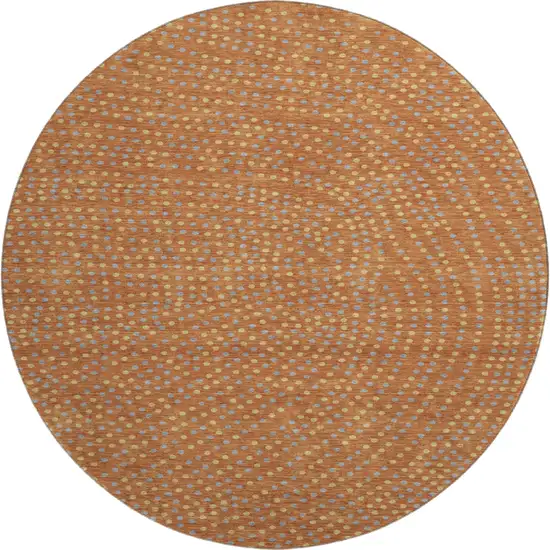 8' Rust Copper And Gray Polka Dot Washable Round Rug With UV Protection Photo 1