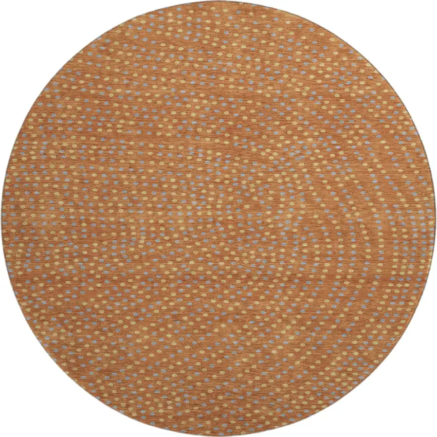 8' Rust Copper And Gray Polka Dot Washable Round Rug With UV Protection Photo 1