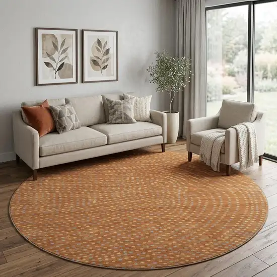 8' Rust Copper And Gray Polka Dot Washable Round Rug With UV Protection Photo 1