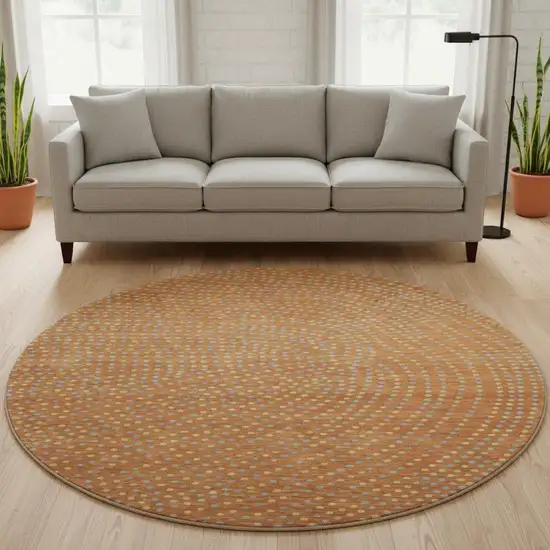 8' Rust Copper And Gray Polka Dot Washable Round Rug With UV Protection Photo 2