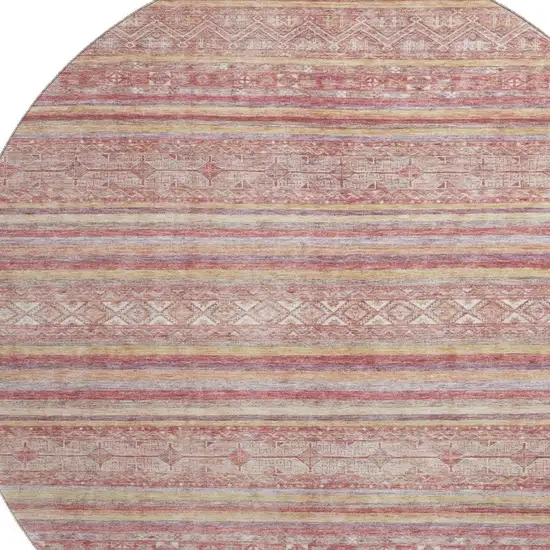 8' Rust Coral And Wheat Striped Washable Round Rug With UV Protection Photo 2