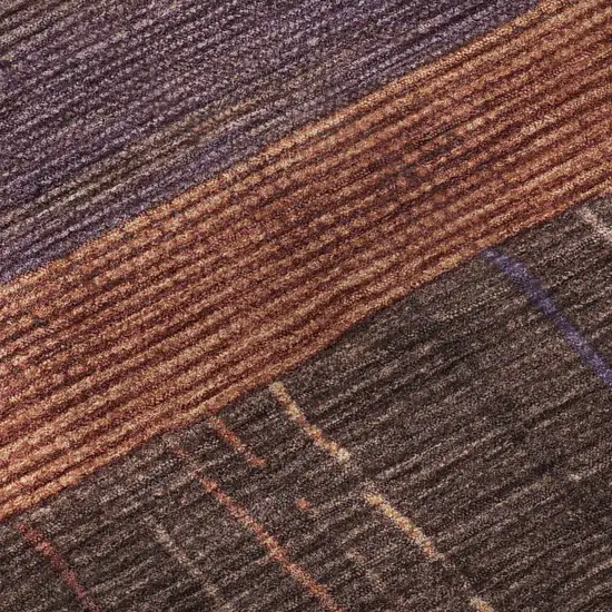 8' Rust Eggplant And Terra Cotta Striped Washable Area Rug With UV Protection Photo 7