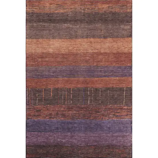 8' Rust Eggplant And Terra Cotta Striped Washable Area Rug With UV Protection Photo 3