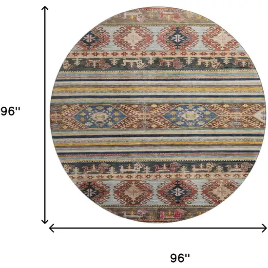 8' Rust Gold And Blue Medallion Washable Round Rug With UV Protection Photo 9
