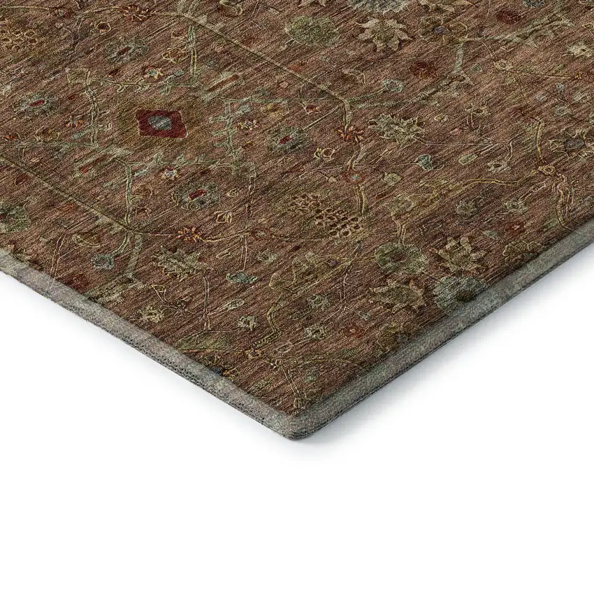 8' Rust Gold And Blue Oriental Washable Round Rug With UV Protection Photo 6