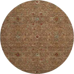 Photo of 8' Rust Gold And Blue Oriental Washable Round Rug With UV Protection