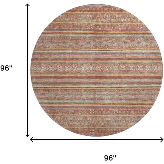 8' Rust Gold And Gray Striped Washable Round Rug With UV Protection Photo 9