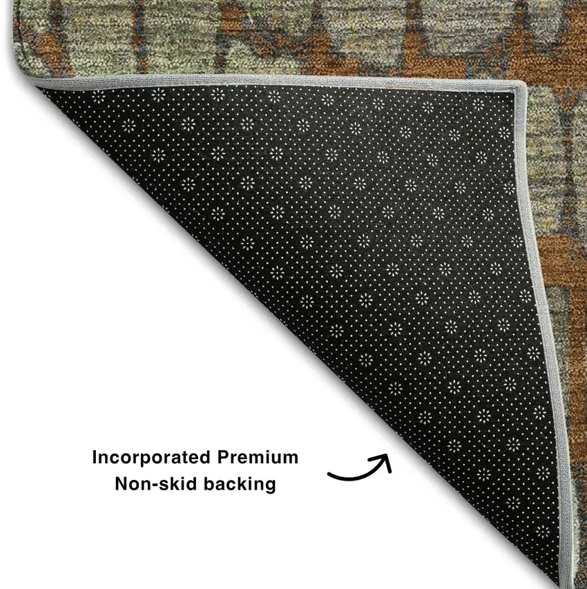 8' Rust Gold And Green Abstract Geometric Washable Round Rug With UV Protection Photo 5