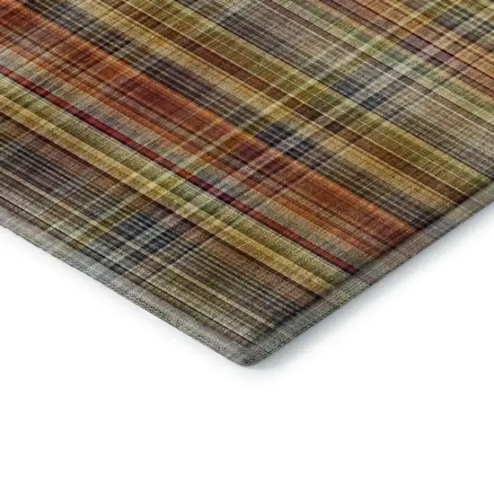 8' Rust Gold And Green Plaid Washable Round Rug With UV Protection Photo 7