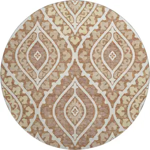 Photo of 8' Rust Gold And Ivory Diamond Washable Round Rug With UV Protection