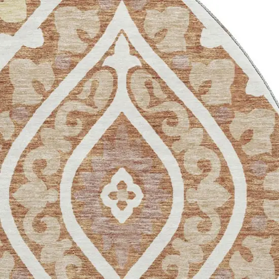 8' Rust Gold And Ivory Diamond Washable Round Rug With UV Protection Photo 3