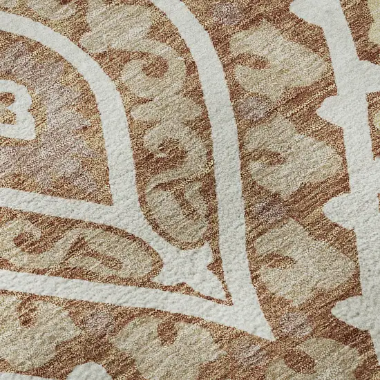 8' Rust Gold And Ivory Diamond Washable Round Rug With UV Protection Photo 9