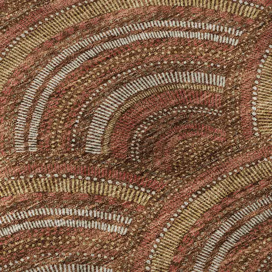 8' Rust Gold And Ivory Geometric Washable Round Rug With UV Protection Photo 8