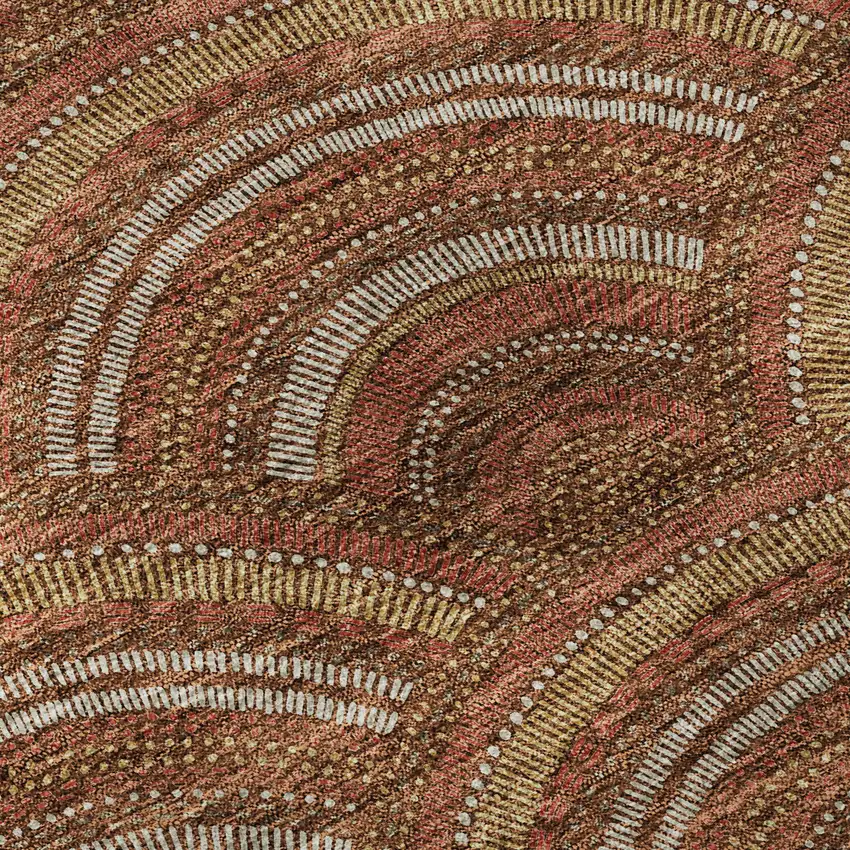 8' Rust Gold And Ivory Geometric Washable Round Rug With UV Protection Photo 8