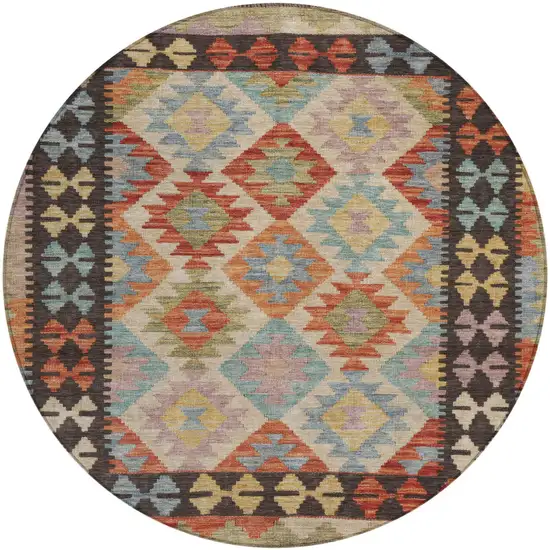 8' Rust Gold And Orange Round Tribal Washable Indoor Outdoor Area Rug Photo 1