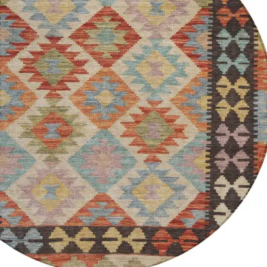 8' Rust Gold And Orange Round Tribal Washable Indoor Outdoor Area Rug Photo 4